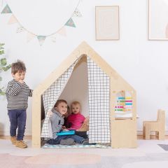 北欧风实木儿童小屋室内游戏屋玩具屋小房子带桌椅蒙特梭利学习屋