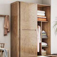 新中式实木衣柜卧室白蜡木移门独立柜子家用推拉门衣橱储物柜1.6m